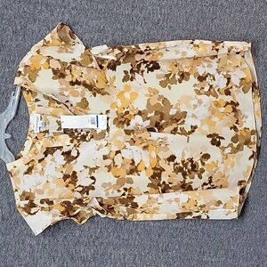 Women's Blouse Calvin Klein Cap Sleeve Henley Neckline Fall Floral Top Sz. XL